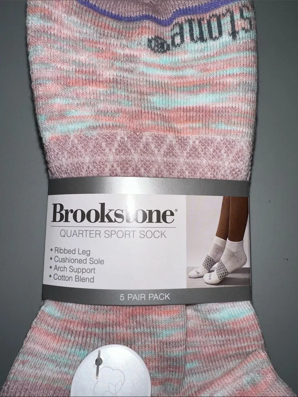 BROOKSTONE PINK LAVENDER GRAY IVORY TAN ORANGE COTTON BLEND QUARTER SPORT SOCKS